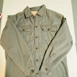 Vintage Levi’s White Tab 1970s Button Up Shirt Sherpa Lined Olive Drab Size M Re